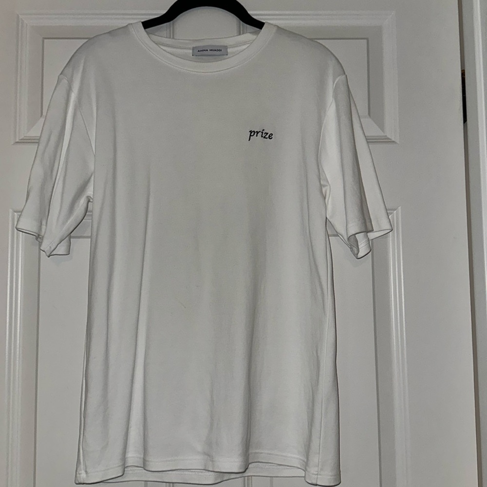 Amina Muaddi; plain White T-Shirt